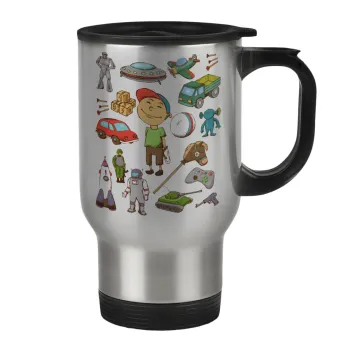 Toys Boy, Κούπα ταξιδιού ανοξείδωτη με καπάκι, διπλού τοιχώματος (θερμό) 450ml