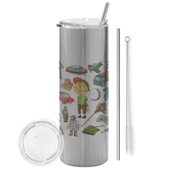 Toys Boy, Tumbler stainless steel Silver 600ml, with metal straw & cleaning brush