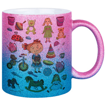 Toys Girl, Κούπα Χρυσή/Μπλε Glitter, κεραμική, 330ml