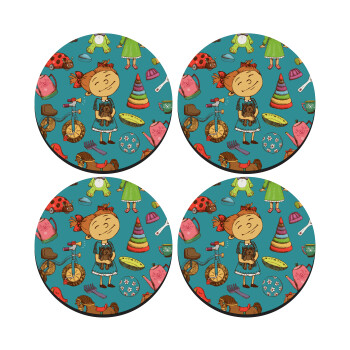 Toys Girl, SET of 4 round wooden coasters (9cm)