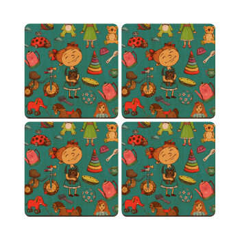 Toys Girl, ΣΕΤ x4 Σουβέρ ξύλινα τετράγωνα plywood (9cm)