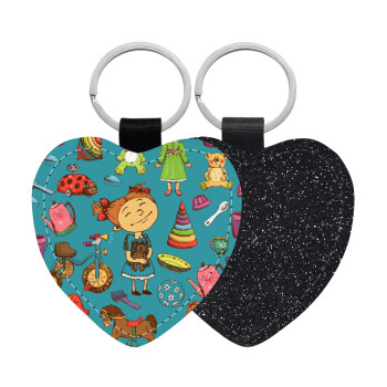 Toys Girl, Μπρελόκ PU δερμάτινο glitter καρδιά ΜΑΥΡΟ