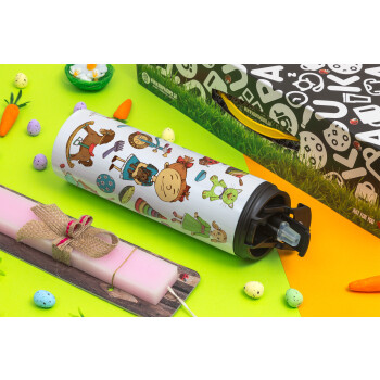 Toys Girl, Πασχαλινή Λαμπάδα με Travel Tumbler θερμό με διπλό καπάκι (600ml, BPA free) & κερί αρωματικό πλακέ (30cm) (ΡΟΖ)
