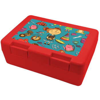 Toys Girl, Children's cookie container RED 185x128x65mm (BPA free plastic)