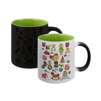 Toys Girl, Κούπα Μαγική εσωτερικό πράσινο, κεραμική 330ml που αλλάζει χρώμα με το ζεστό ρόφημα