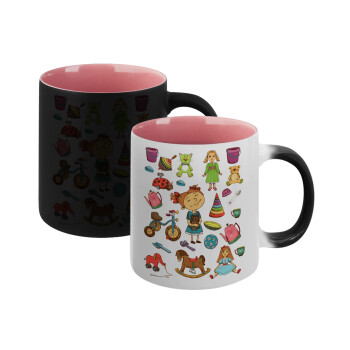 Toys Girl, Κούπα Μαγική εσωτερικό ΡΟΖ, κεραμική 330ml που αλλάζει χρώμα με το ζεστό ρόφημα