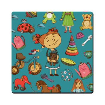 Toys Girl, Τετράγωνο μαγνητάκι ξύλινο 6x6cm