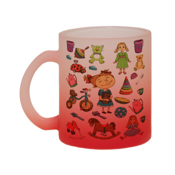 Toys Girl, Κούπα γυάλινη δίχρωμη με βάση το κόκκινο ματ, 330ml