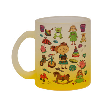 Toys Girl, Κούπα γυάλινη δίχρωμη με βάση το κίτρινο ματ, 330ml