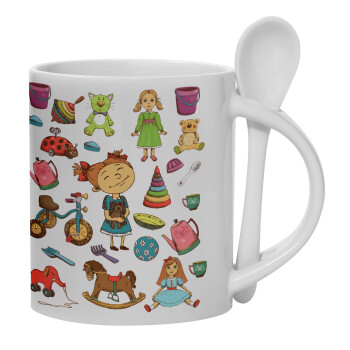 Toys Girl, Ceramic coffee mug with Spoon, 330ml (1pcs)