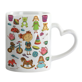 Toys Girl, Κούπα καρδιά χερούλι λευκή, κεραμική, 330ml