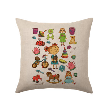Toys Girl, Μαξιλάρι καναπέ ΛΙΝΟ 40x40cm περιέχεται το  γέμισμα