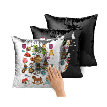 Toys Girl, Μαξιλάρι καναπέ Μαγικό Μαύρο με πούλιες 40x40cm περιέχεται το γέμισμα