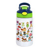 Children's hot water bottle, stainless steel, with safety straw, green, blue (350ml)
