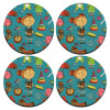 SET of 4 round wooden coasters (9cm)