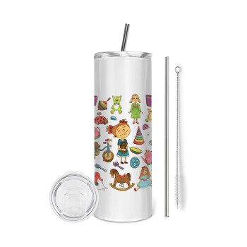Toys Girl, Eco friendly stainless steel tumbler 600ml, with metal straw & cleaning brush