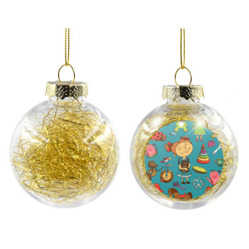 Toys Girl, Χριστουγεννιάτικη μπάλα δένδρου διάφανη με χρυσό γέμισμα 8cm
