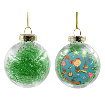 Toys Girl, Χριστουγεννιάτικη μπάλα δένδρου διάφανη με πράσινο γέμισμα 8cm
