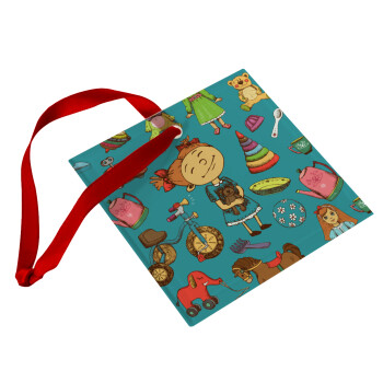 Toys Girl, Στολίδι Χριστουγεννιάτικο στολίδι γυάλινο τετράγωνο 9x9cm