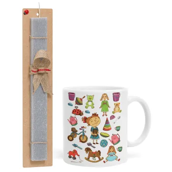 Toys Girl, Easter Set, Ceramic Cup (330ml) & Easter aromatic flat candle (30cm) (GRAY)
