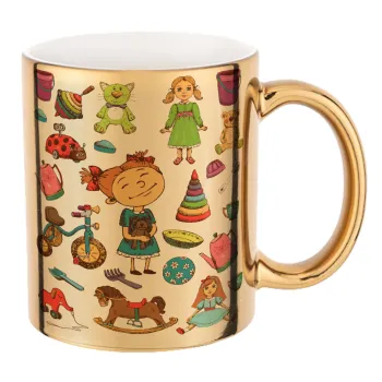 Toys Girl, Mug ceramic, gold mirror, 330ml