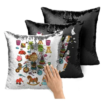 Toys Girl, Μαξιλάρι καναπέ Μαγικό Μαύρο με πούλιες 40x40cm περιέχεται το γέμισμα