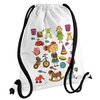 Toys Girl, Backpack pouch GYMBAG white, with pocket (40x48cm) & thick cords