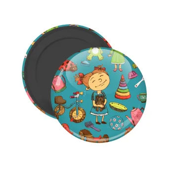 Toys Girl, Μαγνητάκι ψυγείου στρογγυλό διάστασης 5cm