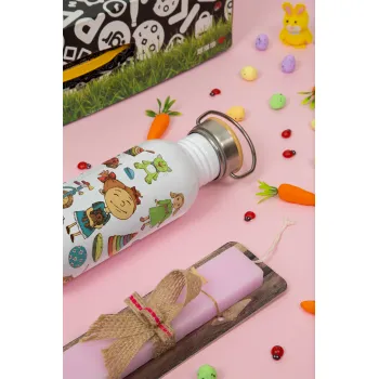 Toys Girl, Πασχαλινή Λαμπάδα με παγούρι μεταλλικό (620ml, stainless steel) & κερί αρωματικό πλακέ (30cm) (ΡΟΖ)