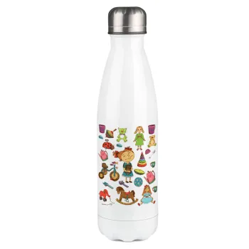 Toys Girl, Μεταλλικό παγούρι θερμός Λευκό (Stainless steel), διπλού τοιχώματος, 500ml