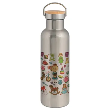 Toys Girl, Stainless steel Silver with wooden lid (bamboo), double wall, 750ml