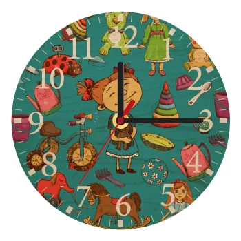 Toys Girl, Ρολόι τοίχου ξύλινο plywood (20cm)