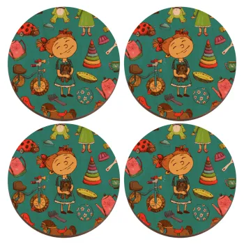 Toys Girl, ΣΕΤ x4 Σουβέρ ξύλινα στρογγυλά plywood (9cm)
