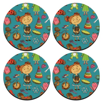 Toys Girl, SET of 4 round wooden coasters (9cm)