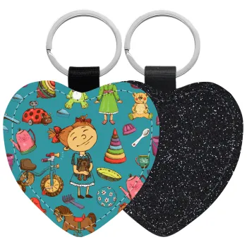 Toys Girl, Μπρελόκ PU δερμάτινο glitter καρδιά ΜΑΥΡΟ