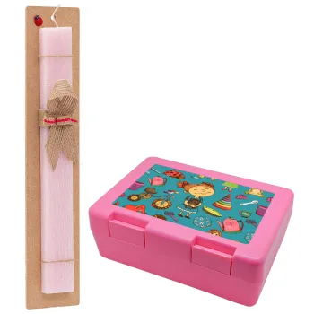 Toys Girl, Easter Set, children's snack container PINK & scented flat Easter candle (30cm) (PINK)