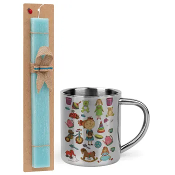 Toys Girl, Easter Set, metallic thermal cup (300ml) & aromatic flat Easter candle (30cm) (TURQUOISE)