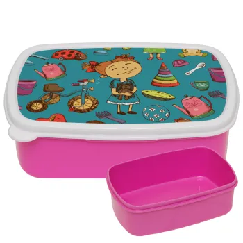 Toys Girl, ΡΟΖ παιδικό δοχείο φαγητού (lunchbox) πλαστικό (BPA-FREE) Lunch Βox M18 x Π13 x Υ6cm