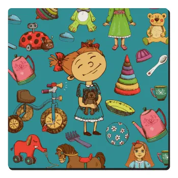 Toys Girl, Τετράγωνο μαγνητάκι ξύλινο 6x6cm