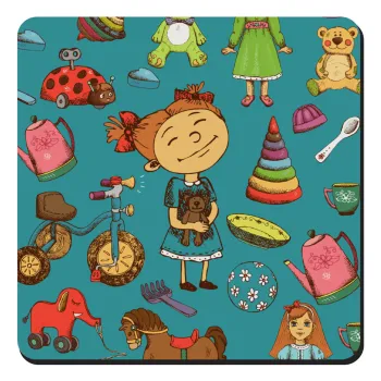 Toys Girl, Τετράγωνο μαγνητάκι ξύλινο 9x9cm