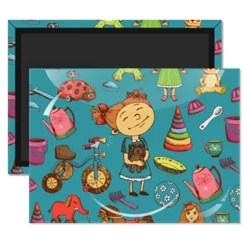 Toys Girl, Ορθογώνιο μαγνητάκι ψυγείου διάστασης 9x6cm