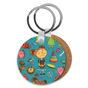 Toys Girl, Μπρελόκ Ξύλινο στρογγυλό MDF Φ5cm