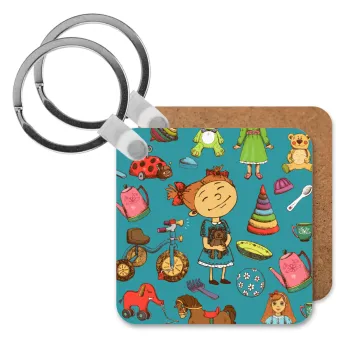 Toys Girl, Μπρελόκ Ξύλινο τετράγωνο MDF