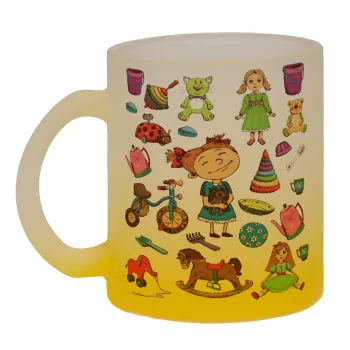 Toys Girl, Κούπα γυάλινη δίχρωμη με βάση το κίτρινο ματ, 330ml