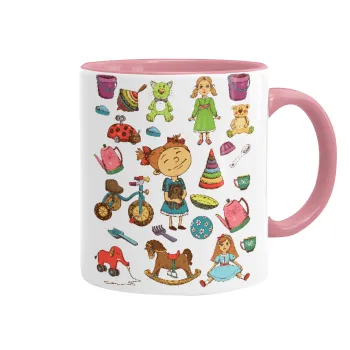 Toys Girl, Κούπα χρωματιστή ροζ, κεραμική, 330ml