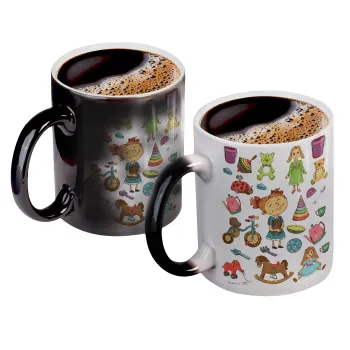 Toys Girl, Color changing magic Mug, ceramic, 330ml when adding hot liquid inside, the black colour desappears (1 pcs)