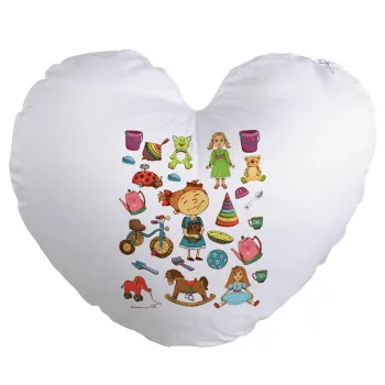 Toys Girl, Μαξιλάρι καναπέ καρδιά 40x40cm περιέχεται το  γέμισμα