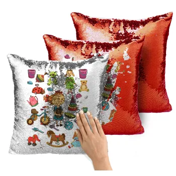 Toys Girl, Μαξιλάρι καναπέ Μαγικό Κόκκινο με πούλιες 40x40cm περιέχεται το γέμισμα