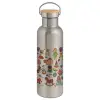 Stainless steel Silver with wooden lid (bamboo), double wall, 750ml
