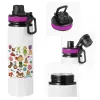 Metallic water bottle with safety lid, 850ml aluminum